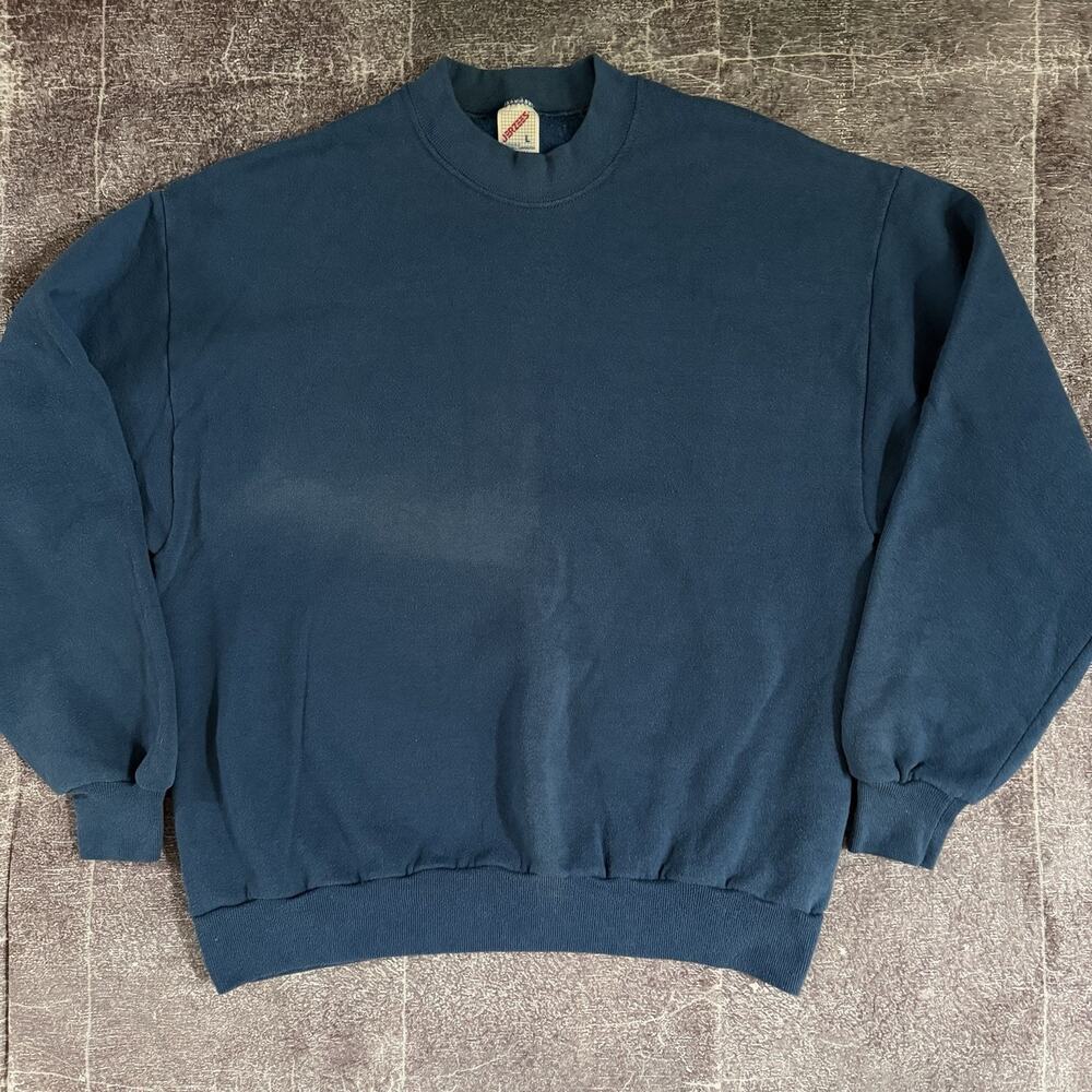 Men's Vintage 90's Jerzees Russell USA Navy Blue Blank Crewneck Sweatshirt Sz L